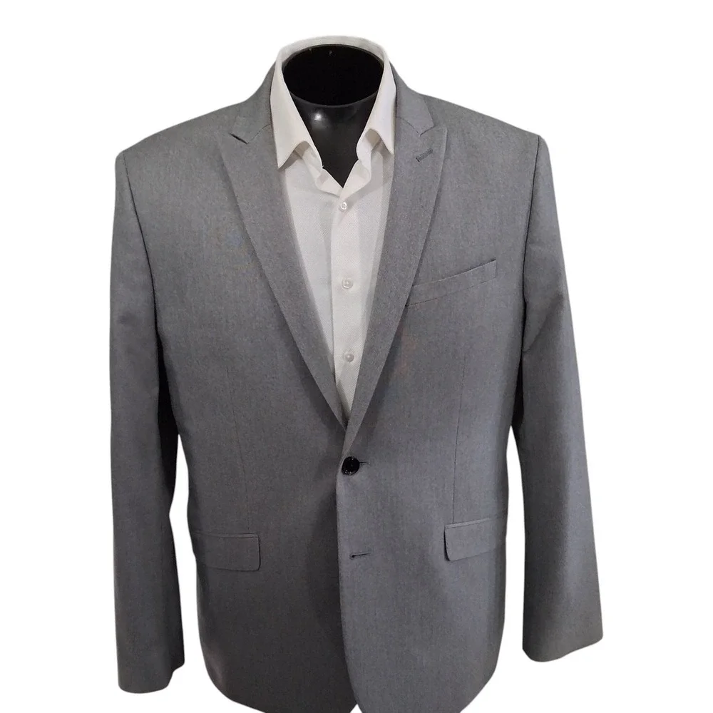 Express Suit Mens 44R 38x30 Gray Extra Slim Fit Two Button Professional Modern